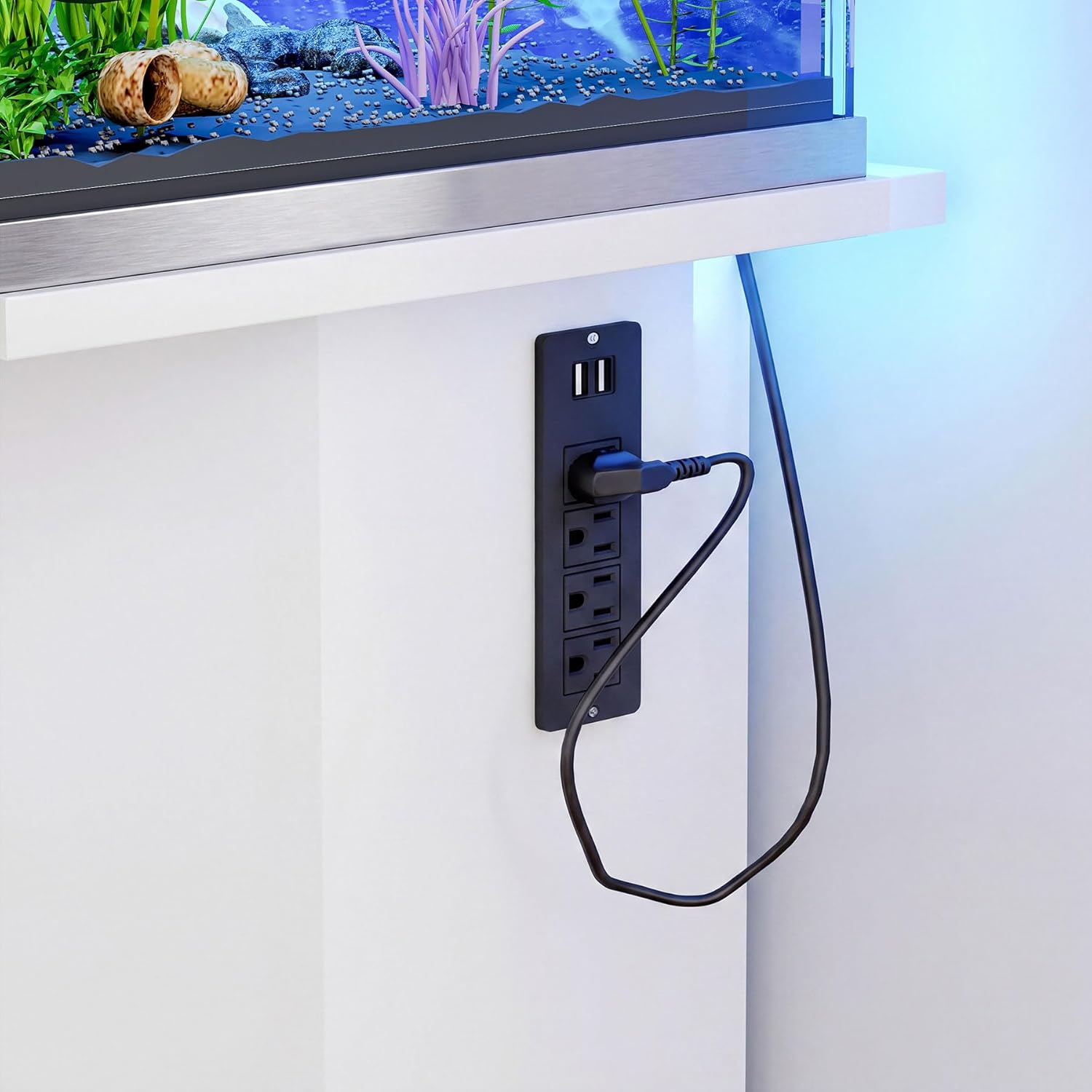 55-75 Gallon Fish Tank Stand, Modern Aquarium Stand with Charging Station & Cabinet Storage, Heavy Duty Fish Tank Table with 880 LBS Capacity for Living Room Home Office (White)