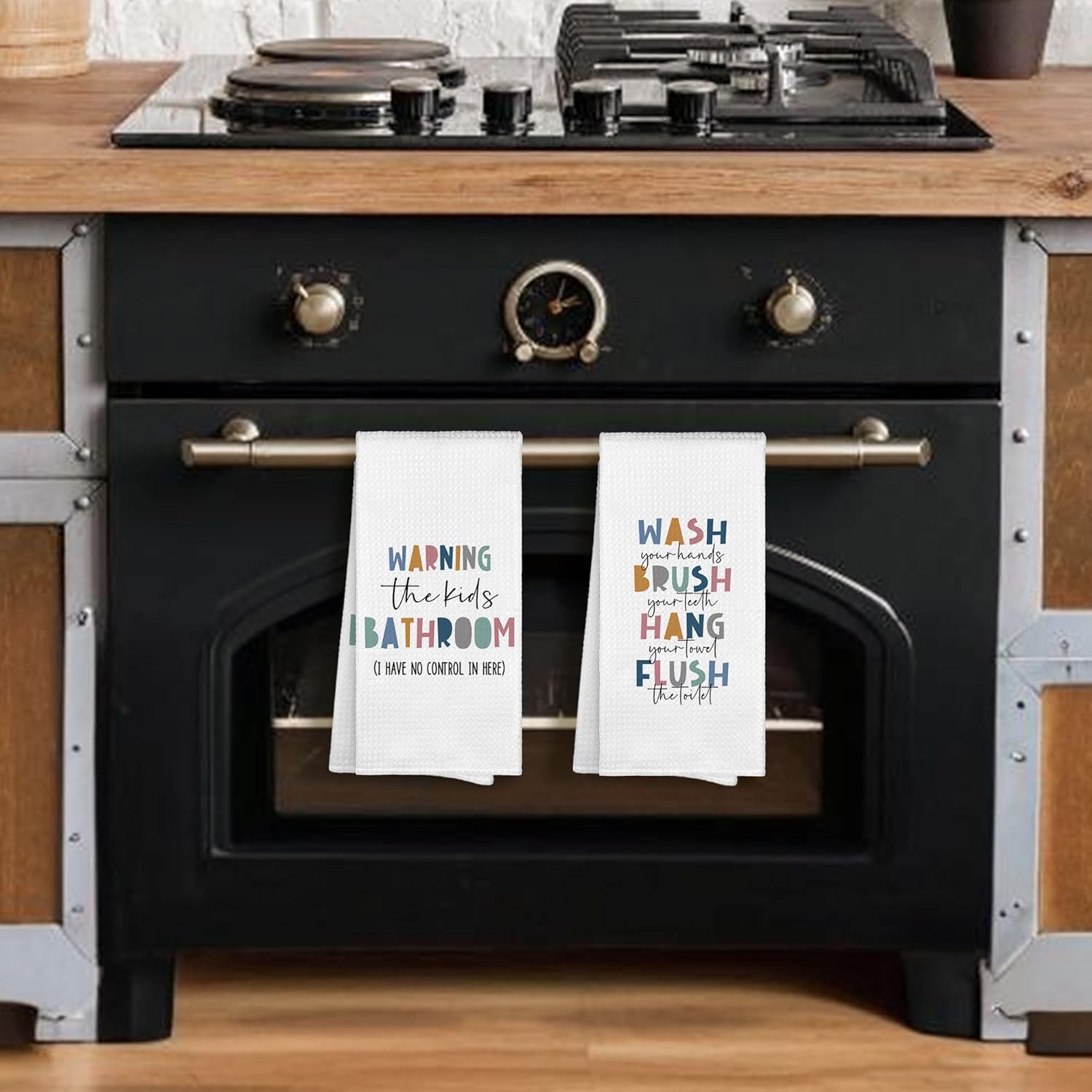 Kids Nursery Bathroom Decor Hand Towels 16x24 Set of 2, Wash Hands Brush Teeth Decorative Towels Gifts for Kids Baby Toddlers, Boho Flush Toilet Bathroom Kitchen Hand Towel Decor - Image 2