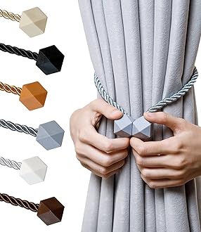 Magnetic Curtain Tiebacks- Upgrade 2022 with a Thicker Twist Rope & Strong Magnet Tieback Window Treatment Holdbacks Draperies Holders Decorative Drape Handmade Tie Back (Grey, 4)