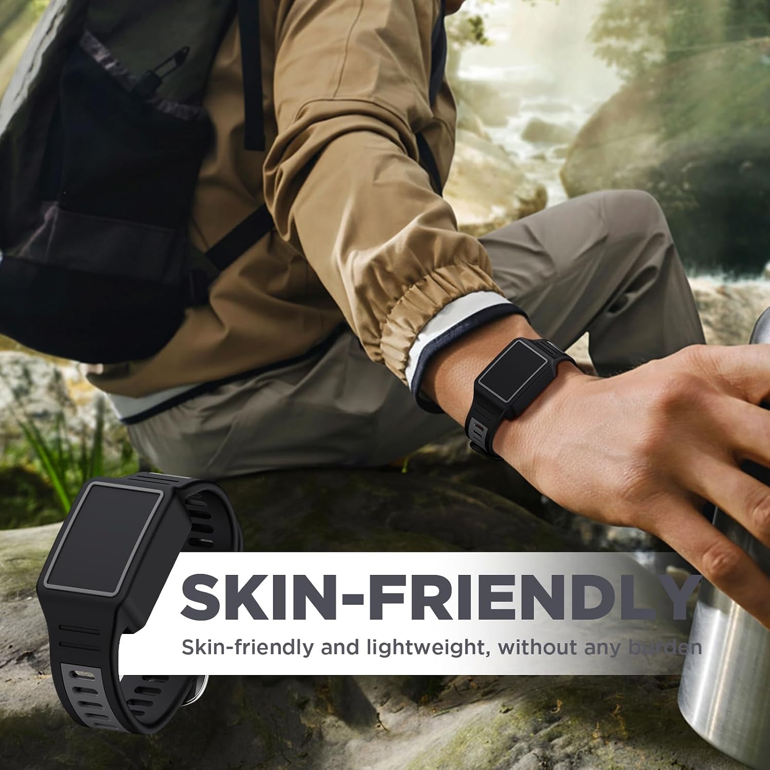 for Amazfit Helio Fitness Tracker Silicone Strap,Replacement Strap Compatible with Amazfit Helio Fitness Tracker,Soft Lighweight Scratch-Proof Replacement Strap Accessories (Black Gray)