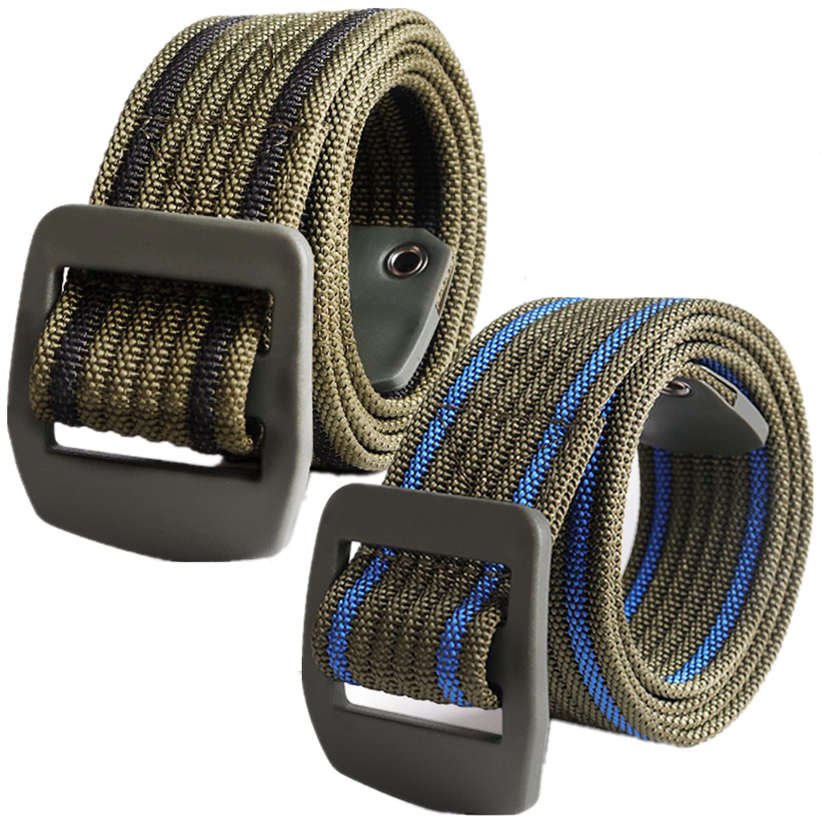 Cinturones para Hombres Cinturón Trenzado, Cinturones for Hombres y Mujeres, cinturón de Lona de Nailon Militar táctico con Hebilla de plástico, Paquete de 2(Green/Black+Green/Blue,165CM/65)