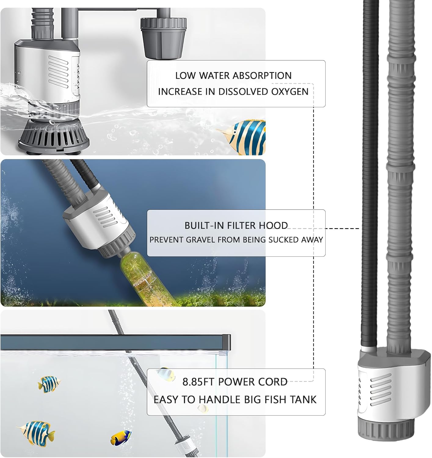 Fish Tank Cleaner, 15KPA Suction with Auto Water Change, 30W High Power PP Material, Multi Strainer Gravel Washer for Aquarium, Sand Cleaning Water Purification
