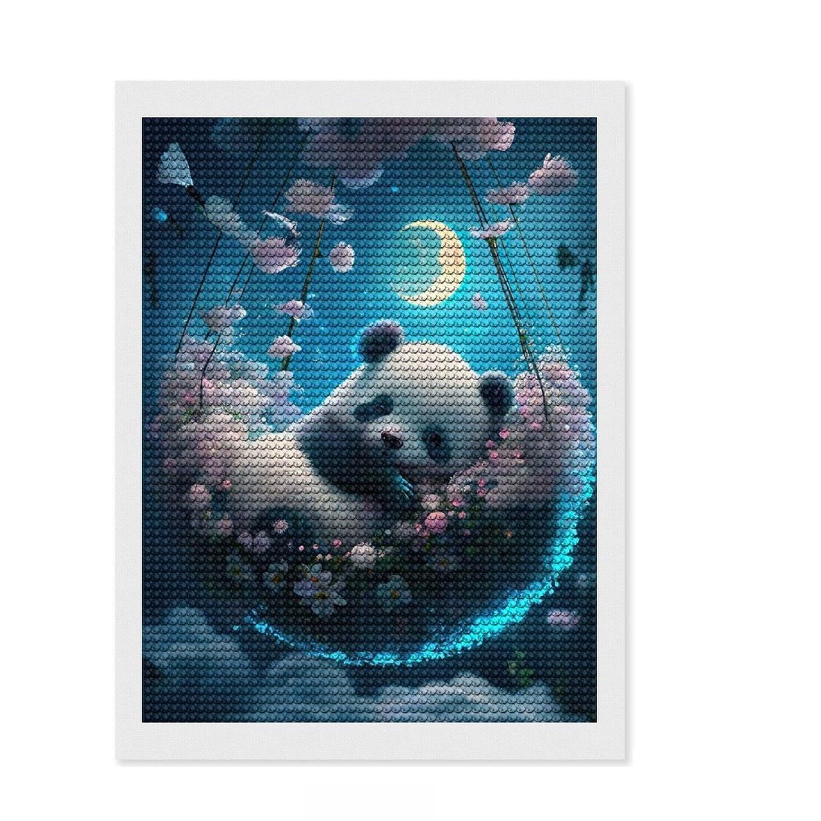 Junmoney Peaceful Panda Full Drill Diamond Painting Kit 12"x16", for Adults, Boho Decor, with Tool Kit, Artistic Hobby, Aesthetic Room Decor