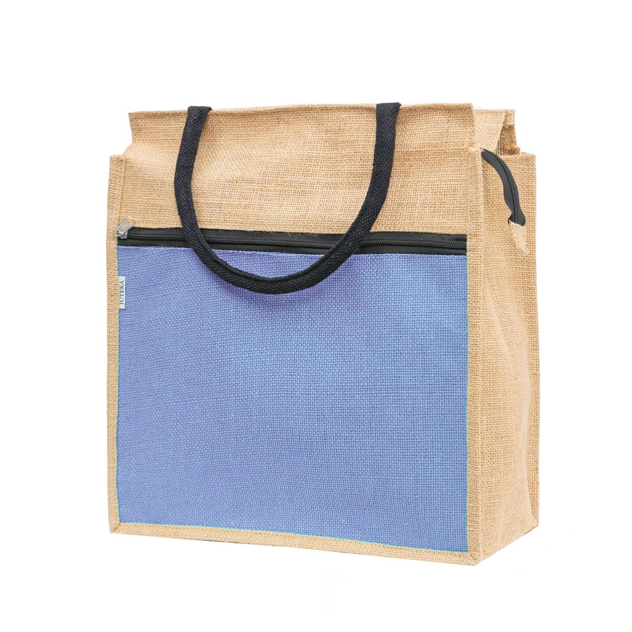 Front Zip Pocket Jute Bag for Lunch, Office, Grocery, Picnic, Tiffin, Shopping Hand Bag with padded cotton handles…