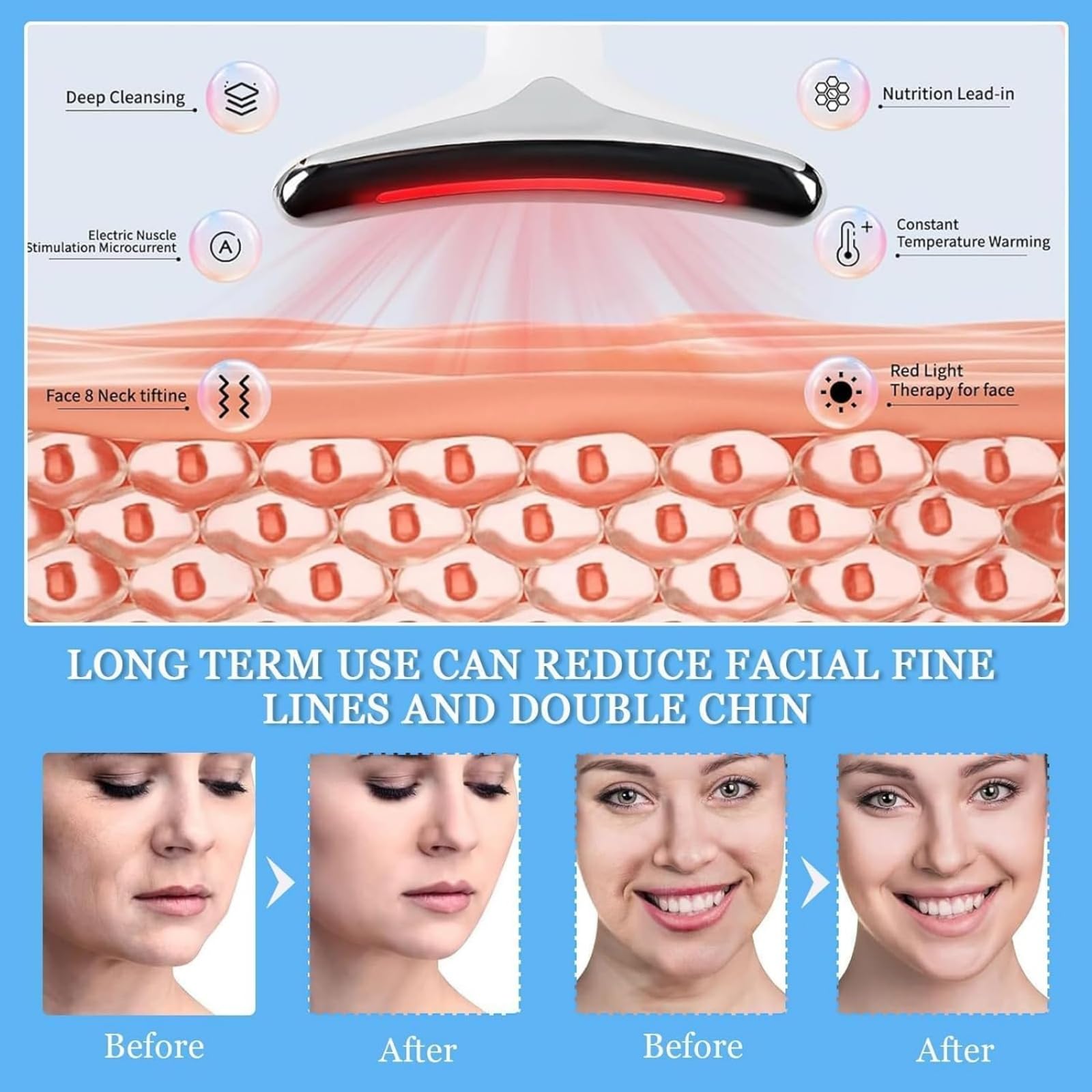clear & lift,Gesichtsmassagegerät, 7 LED Lichtmodelle & 45°C Konstante Erwärmung, EMS Elektrisch V Shape Facial Lift, Gua Sha Face Massager