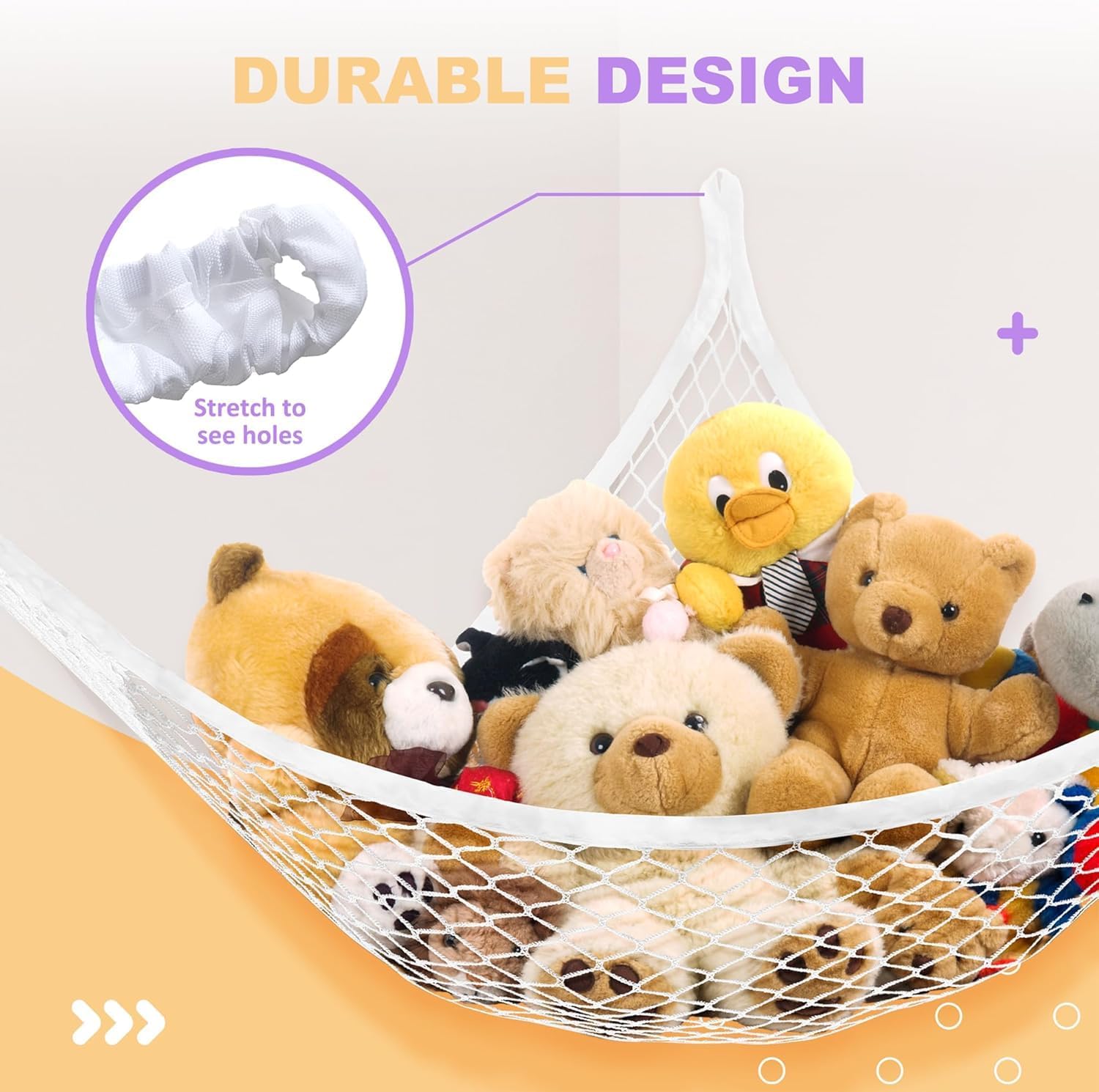 Filet de rangement pour jouets à 4 étages - Rangement pour animaux en peluche - Peu encombrant - Rangement pour chambre d'enfant - Pour doudou et rangement de jouets - Blanc