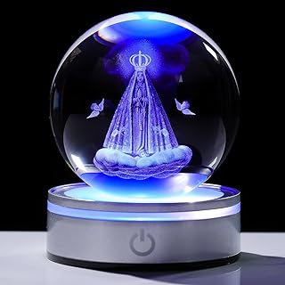 Movdyka 3D Crystal Ball Our Lady of Fatima Statues Religious Gifts for Women Catholic, Etched Virgen De Fatima Figurine Home Spiritual Decor The Blessed Virgin Mary Statues with Colorful LED Base