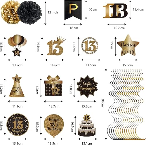 Miniatura 3 de BRT Bearingshui Decoración de serpentinas colgantes de feliz cumpleaños número 13, pancarta de feliz cumpleaños con pompones de seda, decoración de