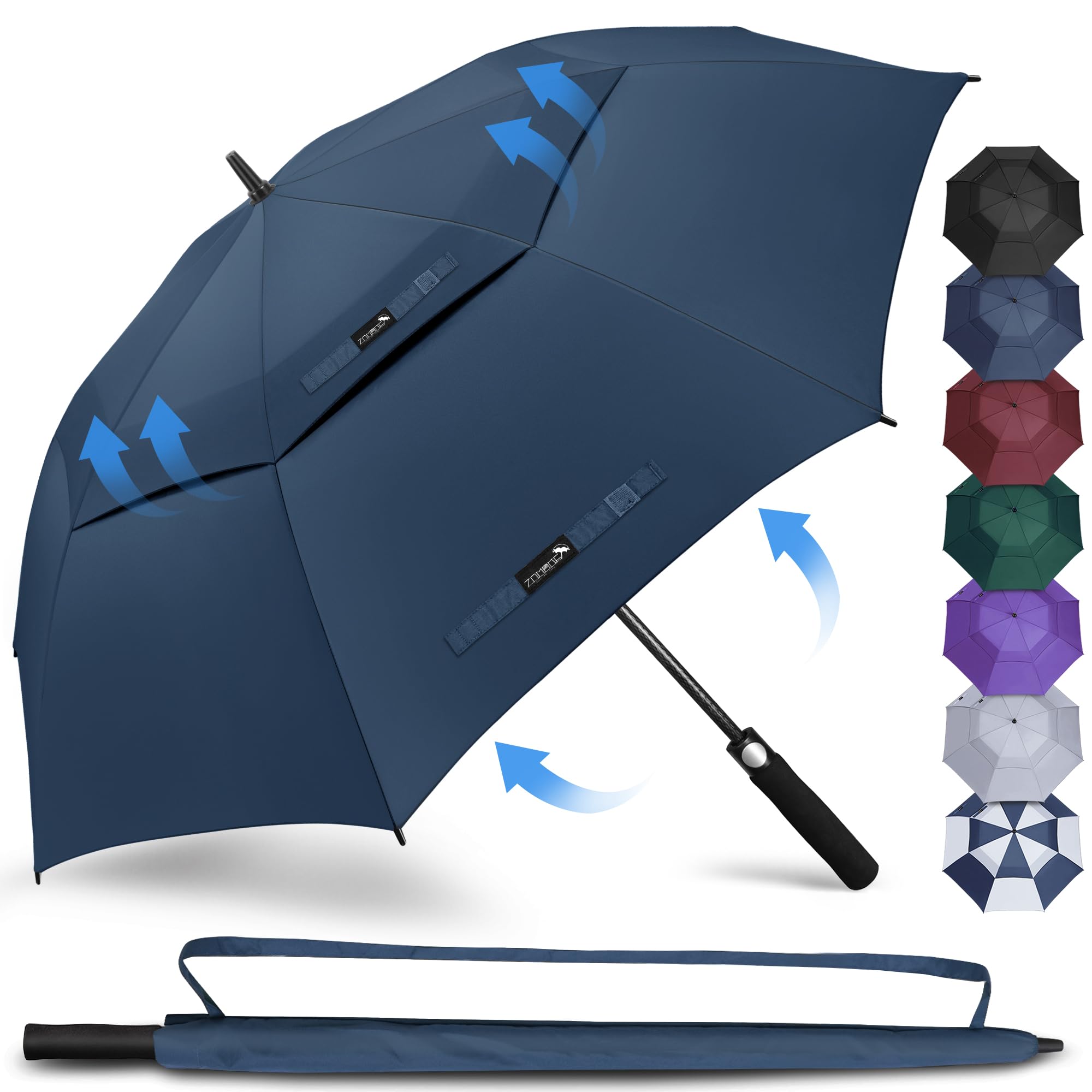 ZOMAKE Parasol Duży Wytrzymały na Wiatr M/L/XL/XXL,Parasol Golfowy Duży Wiatroodporny 51/54/62/68 cale - Rodzinny Parasolka Wytrzymały na Wiatr z Paskiem do Noszenia