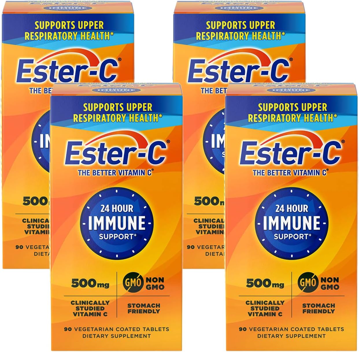 Ester-C 500 mg 24 Hour Vitamin C Tablets for Immune Support, Vitamin-C Supplement, 90 Count (Pack of 4)