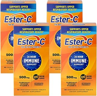 Ester-C 500 mg 24 Hour Vitamin C Tablets for Immune Support, Vitamin-C Supplement, 90 Count (Pack of 4)