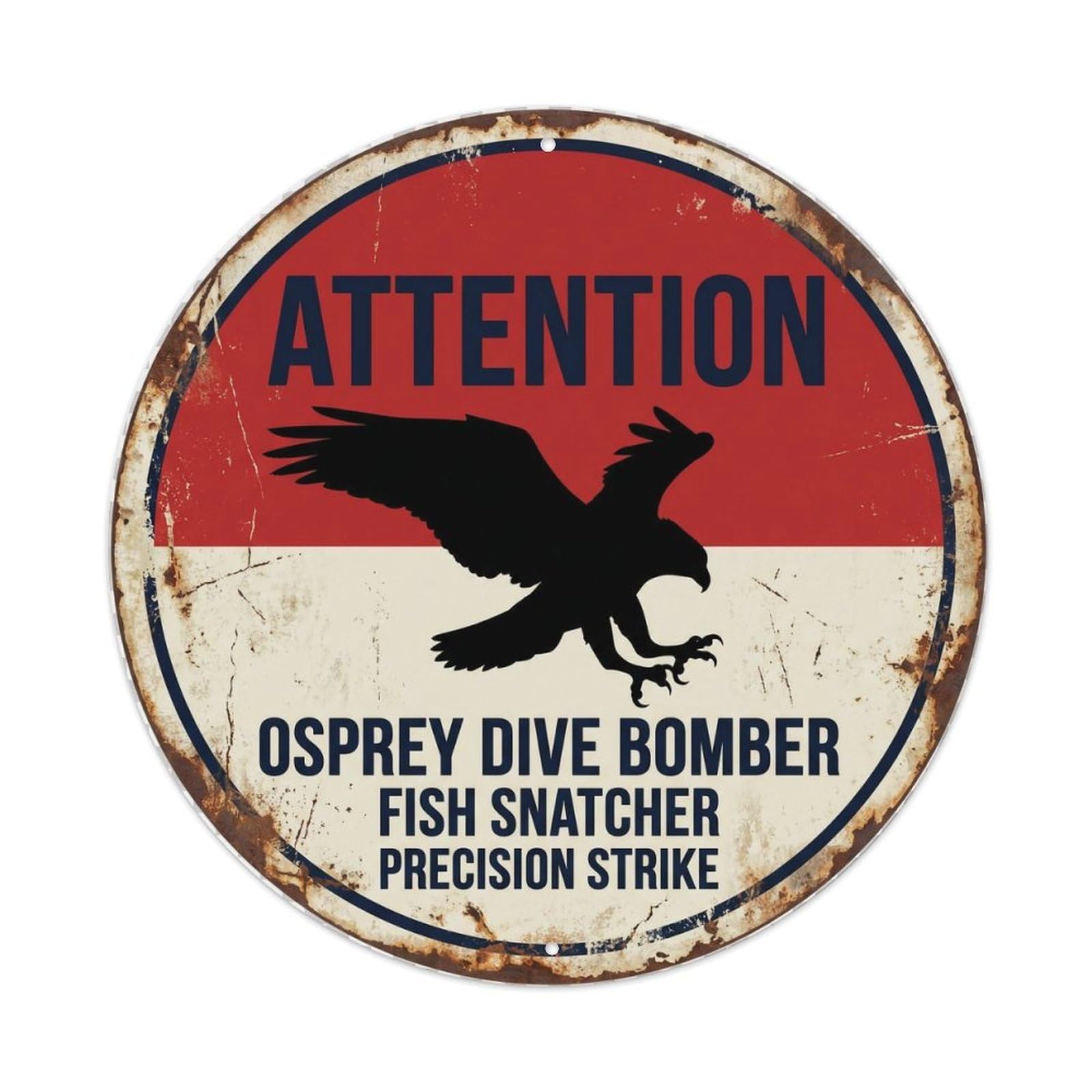 Dramatic Osprey Fish Hawk Vintage Metal Tin Sign Plaque Wall Decor for Cafe, Club, Garden Round Metal Poster 8x8Inch