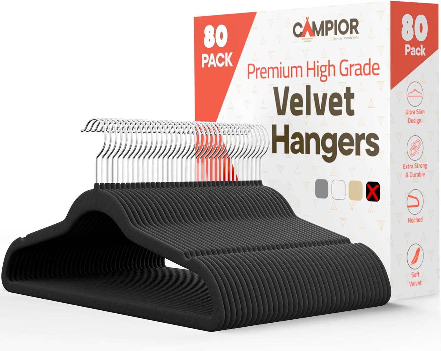 Black Velvet Hangers 80 Pack  360 Swivel Hook, Non-Slip and Space Saving Hangers, Heavy-Duty 11 lbs Weight Capacity - Smooth Velvet Finish for Crease-Free Clothes and Effortless Closet Organization