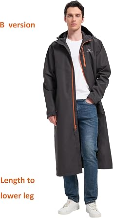 NORDIC OUTLAND Rain Jacket Men,Waterproof Breathable Long Raincoat with Hood Mesh Lining,Windbreaker for outdoor activities
