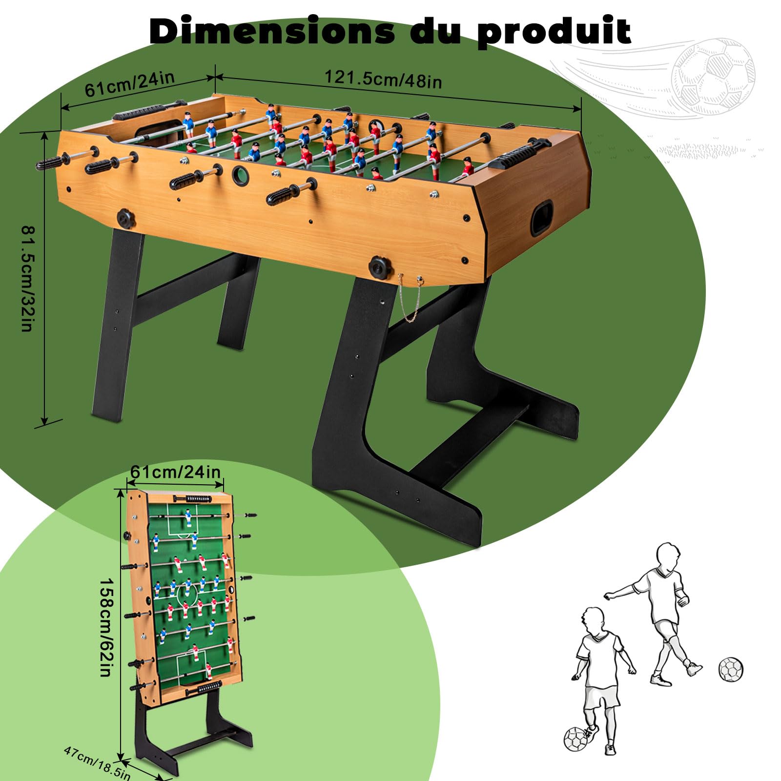 Table de babyfoot Pliable, Accessoires complets – pour Adultes, Enfants et Toute la Famille.
