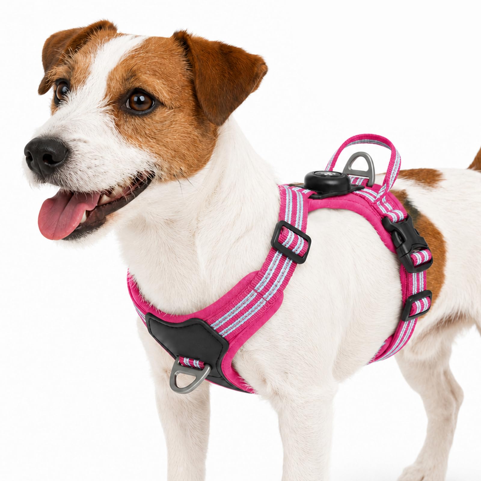 Olcyren No Pull Dog Harness for Small Medium Large Dogs, Anti Pull Adjustable Soft Dog Harness with Front Clip and AirTag Holder, Reflective No-Choke Pet Vest with Easy Control Handle (Rose Red, S)