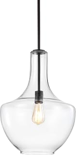 JONATHAN Y JYL6401B Watts 13.25" Oil Rubbed Bronze Clear Glass LED Pendant Light - Farmhouse Dimmable for Kitchen Dining Room
