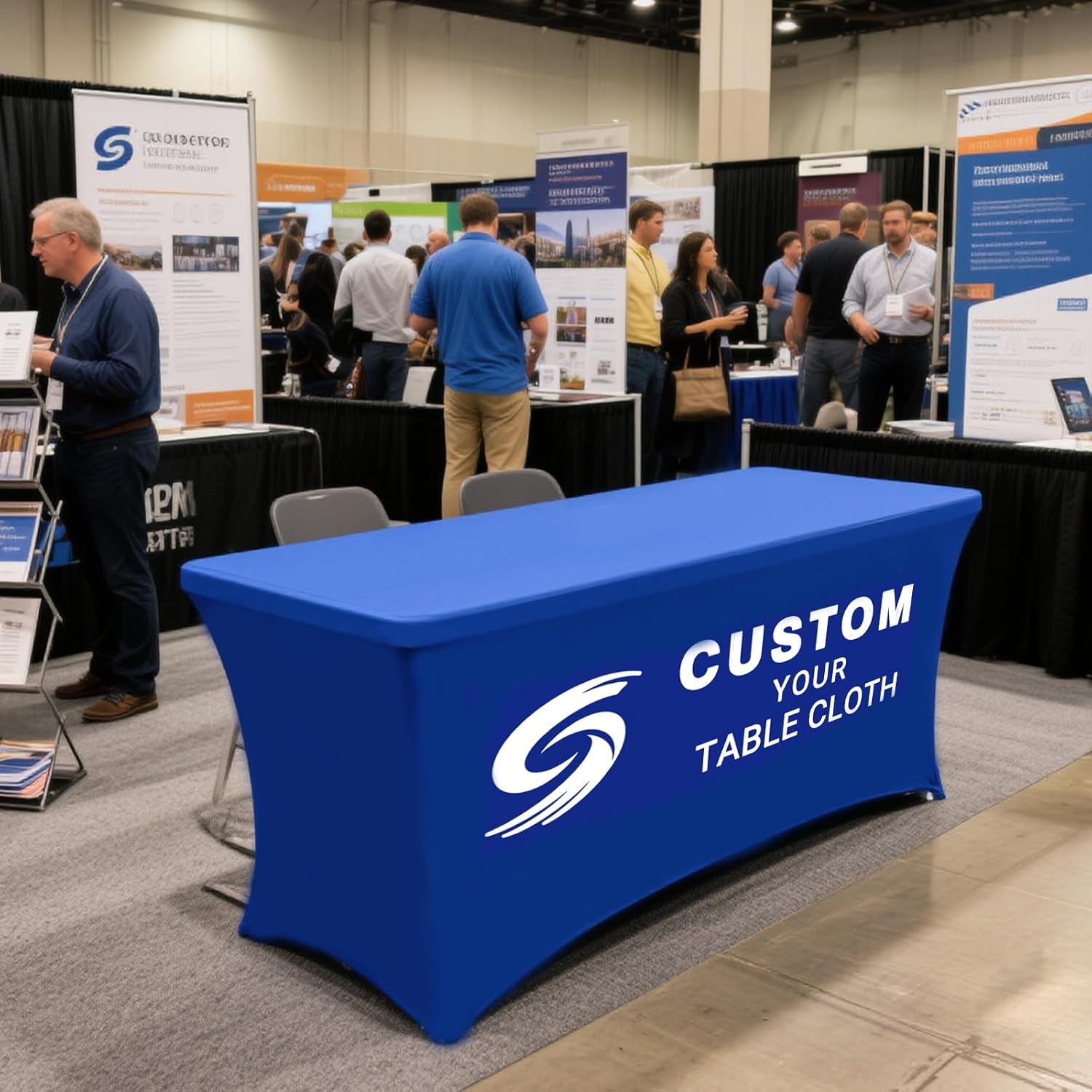 Custom Spandex Table Cloth with Logo Image Customized Tablecloth 4FT/5FT/6FT/8FT Personalized Table Cover Promotional Business Tradeshow Events Birthday Party Wedding Anniversary (4FT Open Back)