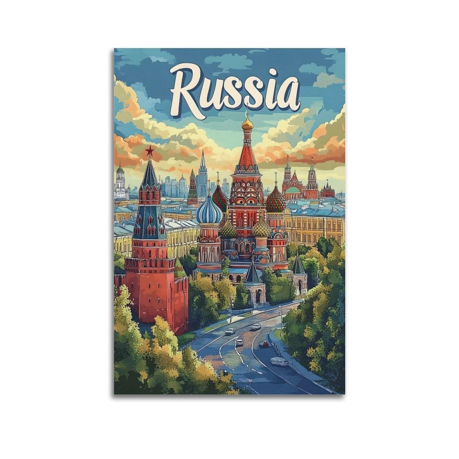 OKAHYS Vintage Travel Poster Russia Moscow Decorative Painting Canvas Wall Artworks Picture 20x30inch(50x75cm)