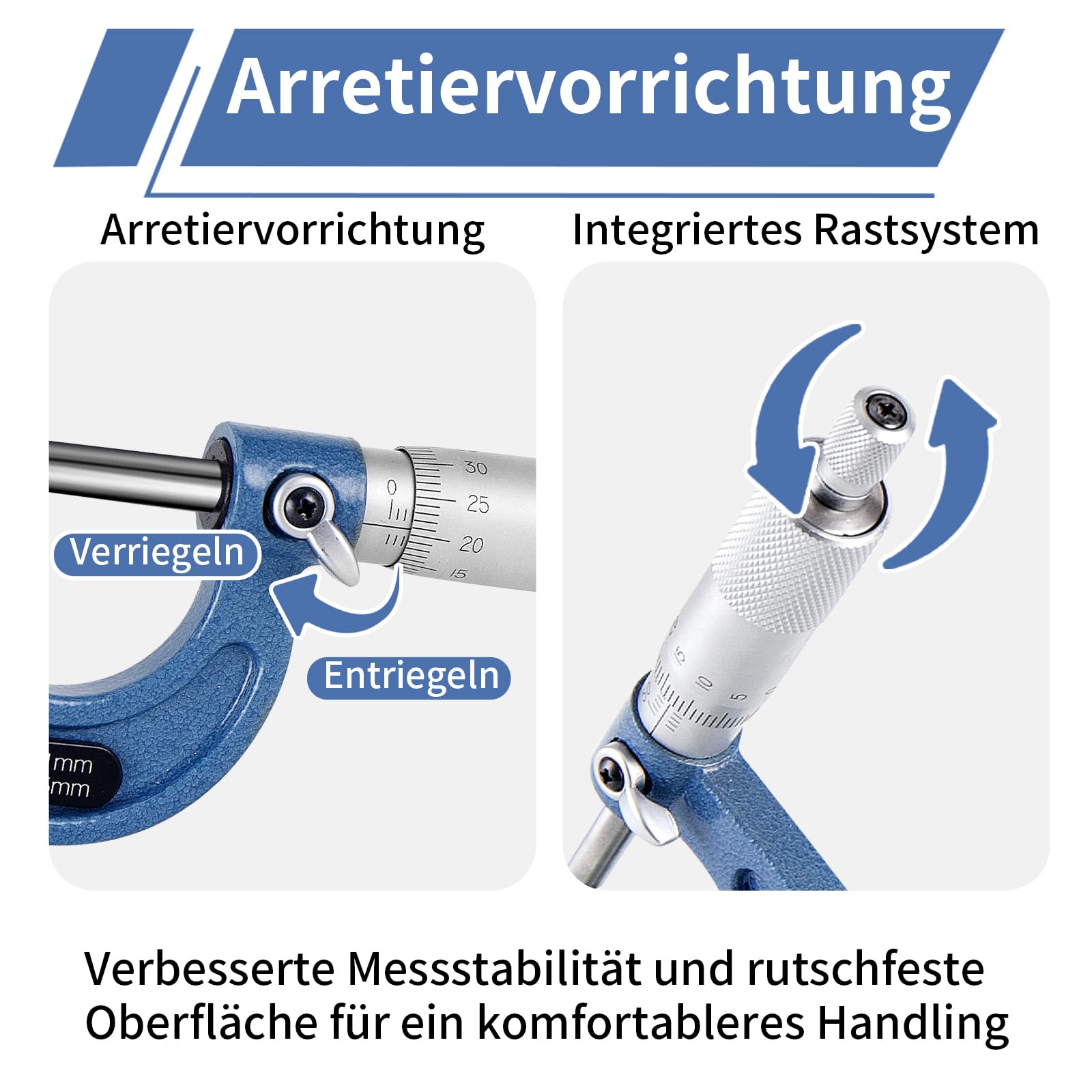 Bügelmessschraube 0.01mm Auflösung, Messbereich 0-25mm, Hochpräzise Messung Messschraube, Mikrometer Metrischer Außen Bremssattel mit Nullpunkteinstellung Schraubenschlüssel