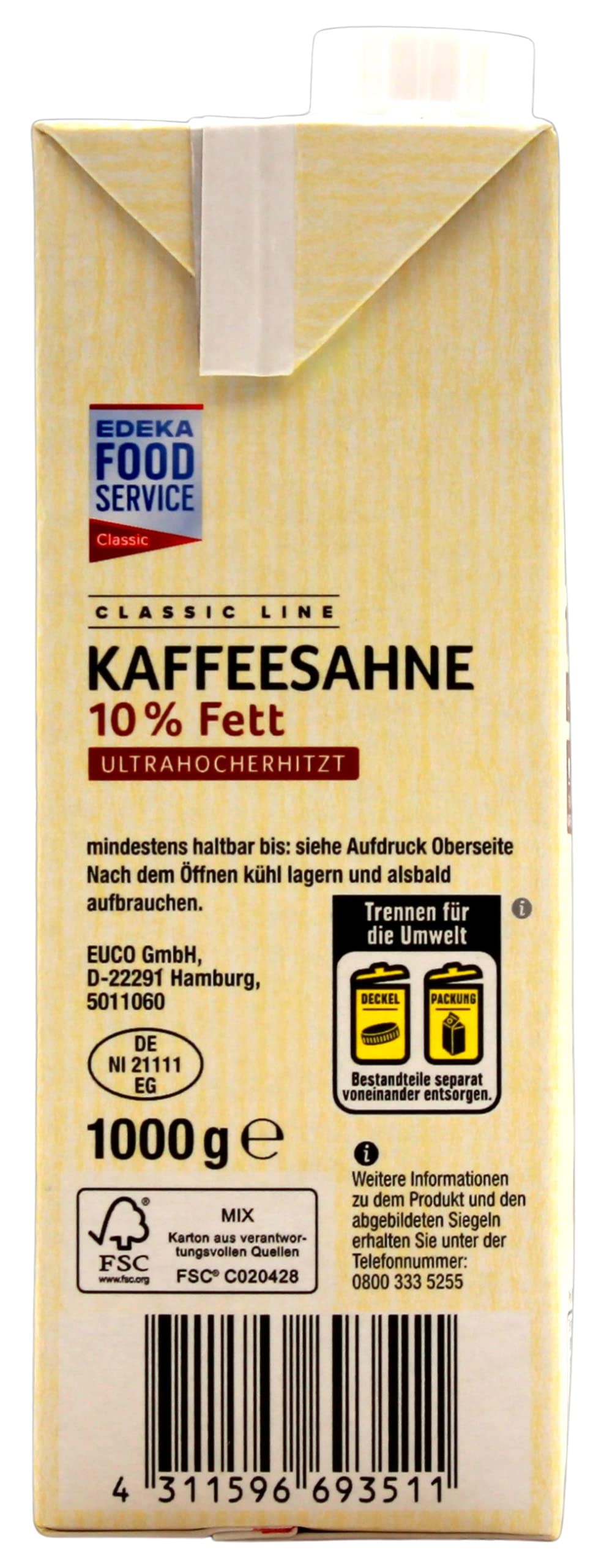 Classic Line Kaffeesahne 10% Fett, 12 x 1 kg