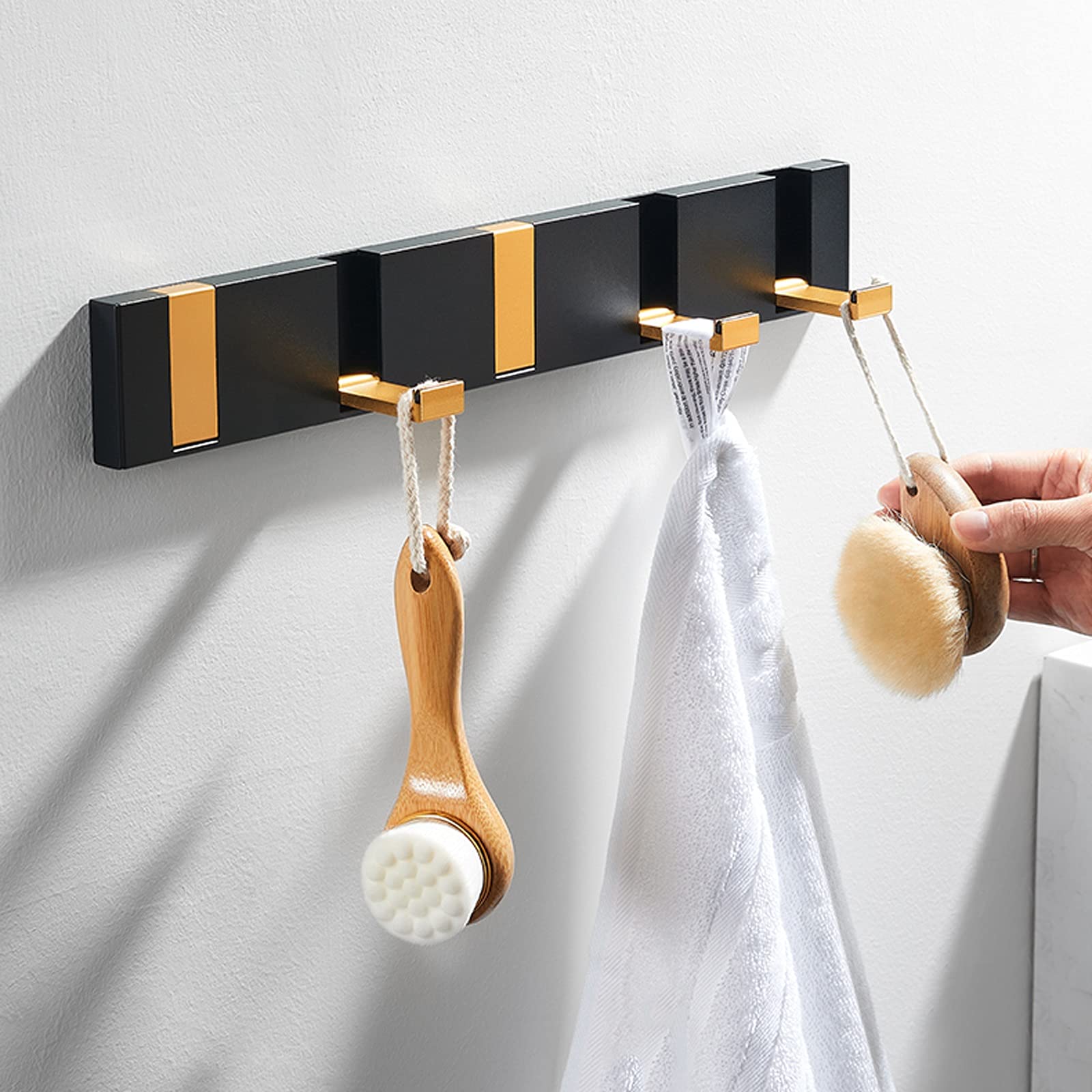 Estante de baño Toallero de baño, Soporte de Pared para Batas de Toalla, Entrada de baño, 5 Ganchos para Colgar, estantes flotantes de Gancho de 14,7 Pulgadas