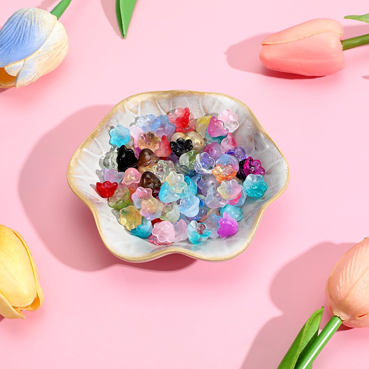 100PCS Glass Bellflower Beads, Colorful Trumpet Flower Beads for Jewelry Making, Cute Floral Beaded Charms for DIY Necklace, Earrings, Bracelets, Crafts (11mm) - Image 3