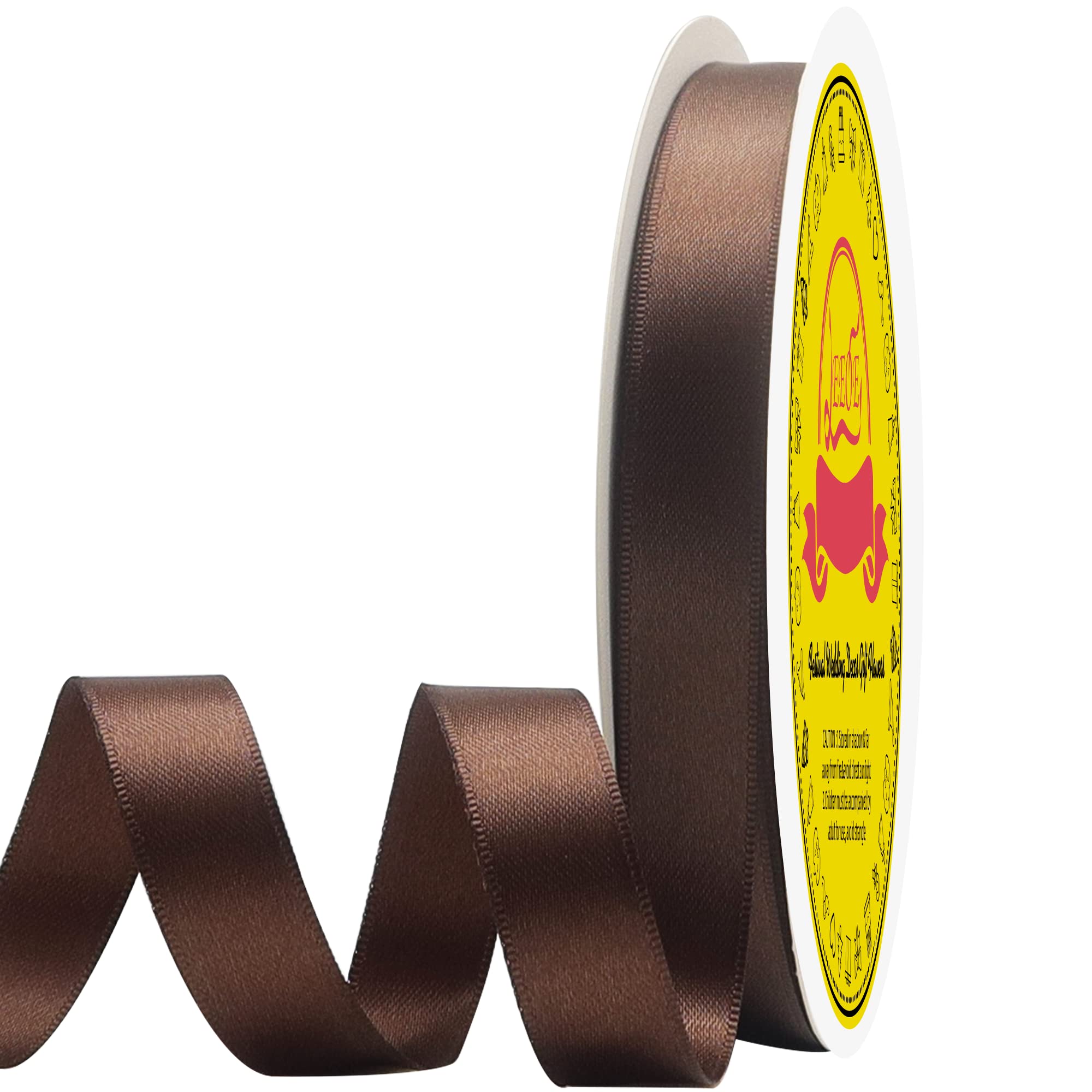 Double Face Brown Satin Ribbon 5/8 inch X50 Yards Polyester Brown Ribbon for Gift Wrapping Very Suitable for Weddings Party Invitation Decorations and More