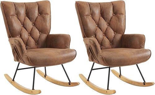 Miniatura 7 de Mecedora para cuarto de bebé, tela estampada en caliente, tapizada, mecedora, mecedora, asiento acolchado con respaldo alto, silla auxiliar cómoda