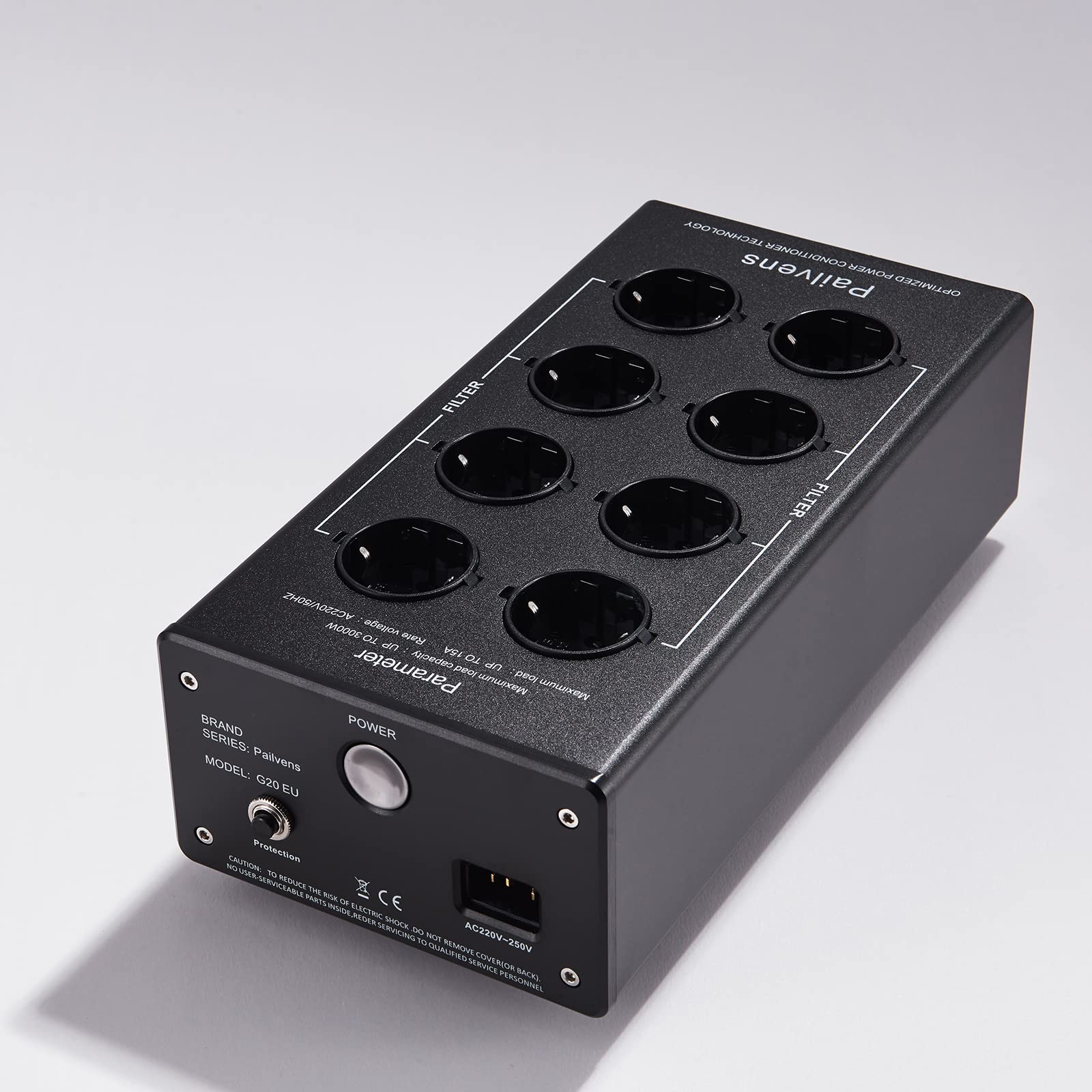 HiFi Netzfilter Steckdose mit großer LCD-Anzeige, 8-Fach, Schwarz