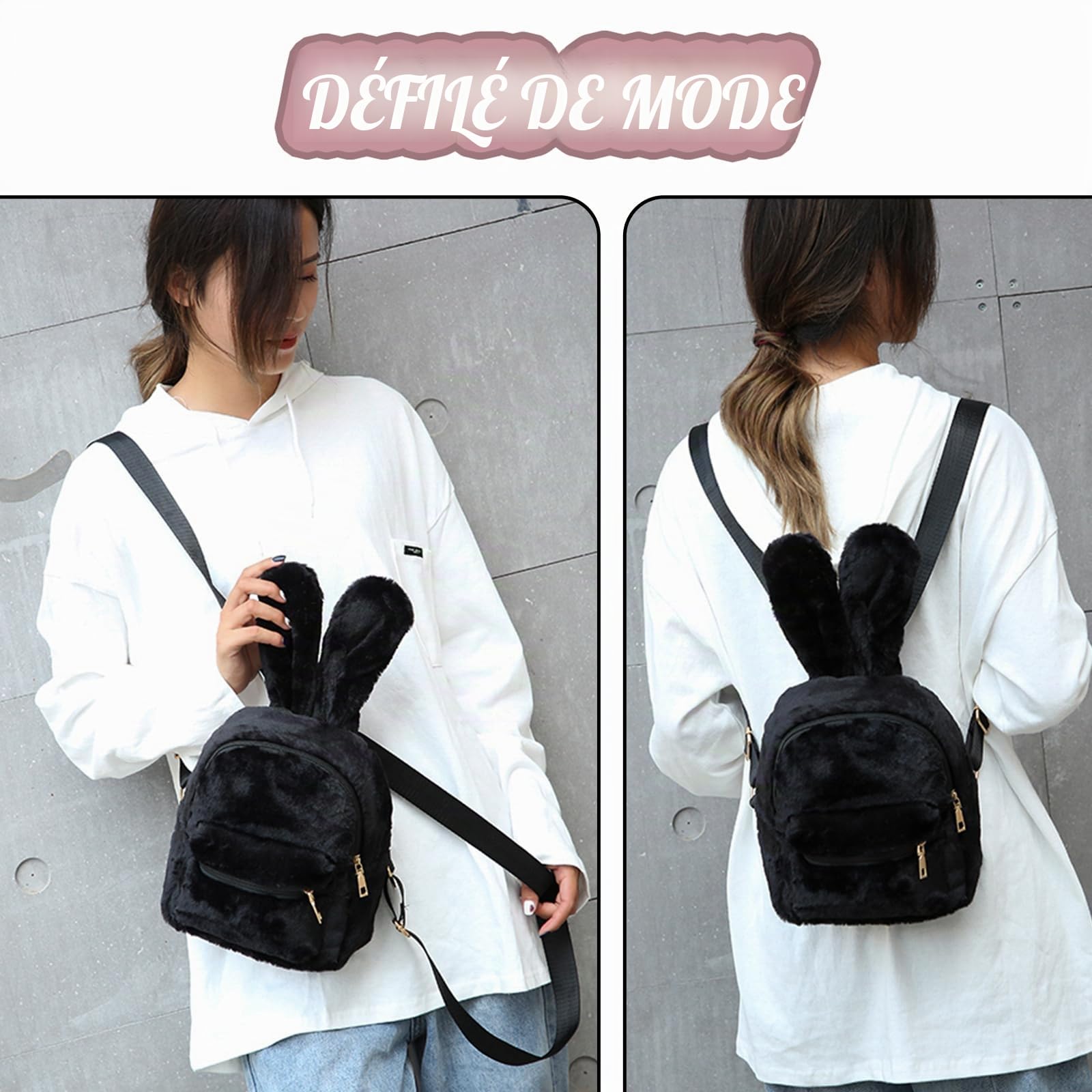 Sacs à dos de Lapin Mignons pour Filles, Sac à dos pour Femmes avec Oreilles de Lapin Sac à Bandoulière en Peluche Sac d'école Cartable