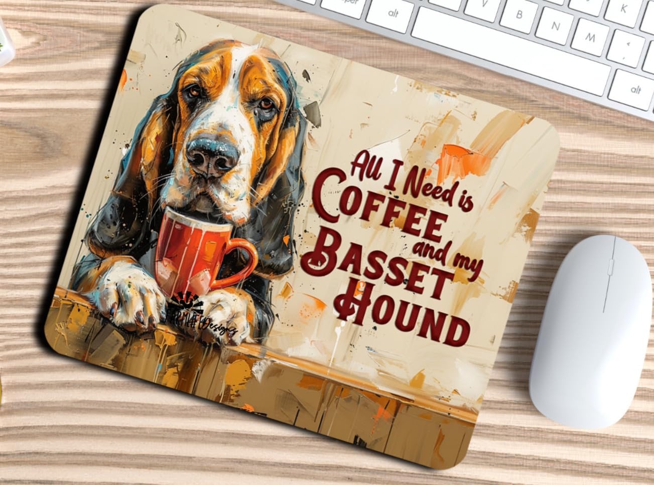 Basset Hound Mouse Pad Coffee & Basset Hound dog mousepad non-slip Handmade home decor
