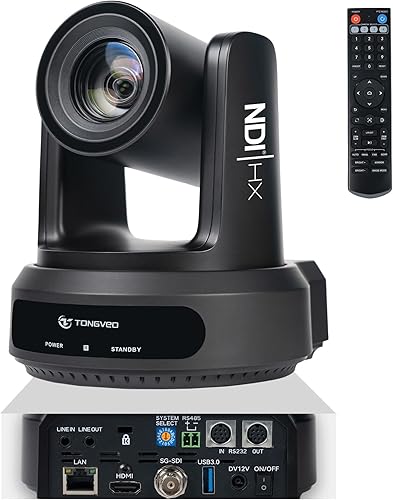 TONGVEO Cámara PTZ de seguimiento automático NDI AI con zoom óptico de 20X, cámara de transmisión en vivo HDMI/SDI/USB3.0 con NDI, ideal para