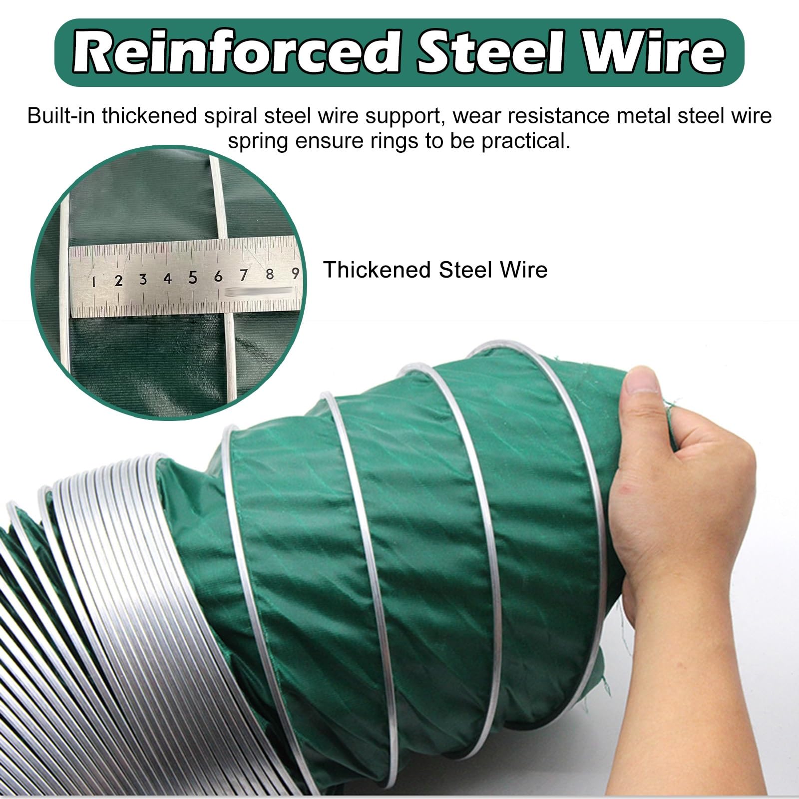 Tubo Flexible Manguera De Conducto De Ventilación para Secadora Flexible Aislada, Tubo De Conducto De Ventilación para Cocinas/ático/baño, Verde(L 5m/16.4ft,Dia 150mm(5.9in))
