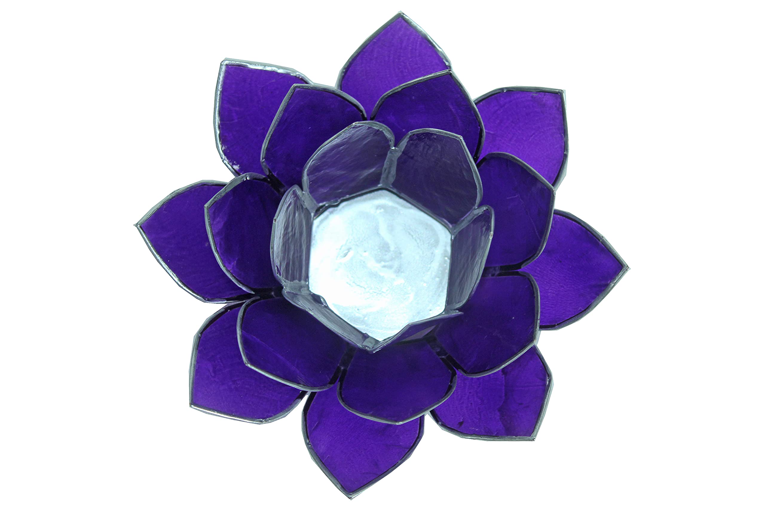 Raivar HOME DECOR HOME FRAGRANCE ATMOSPHERIC CAPIZ SHELL LOTUS SHAPE TEA LIGHT CANDLE HOLDERS -13.5CM (Violet-12037-7th Chakra)