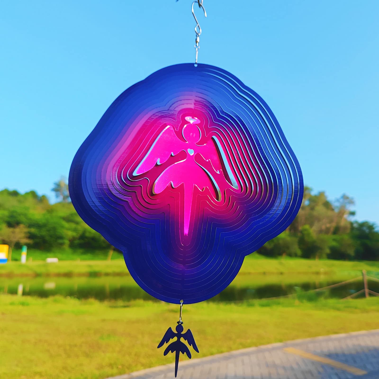 DJUAN Engel-Windspiel für Hof und Garten, Dekoration, Engel-Geschenke für Frauen, Windspiel, Outdoor, Metall, groß, bunt, Engel-Figuren, hängende Windspiele, kinetische Kunst, Rasen-Ornamente