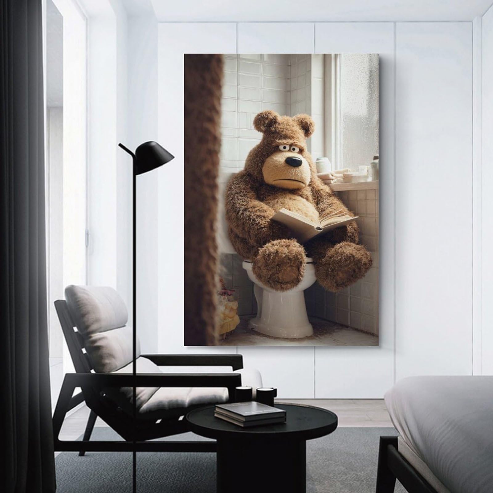 Junmoney Unframe-Style-18-1 Bear Reading On Toilet Poster, Picture, Metal Print, Paint By Creed Wall Decor Canvas Print, 12X18inch(30X45cm), For Wall Displays, Bedrooms Or Room Updates, Wall Decor Suited To Curated Displays