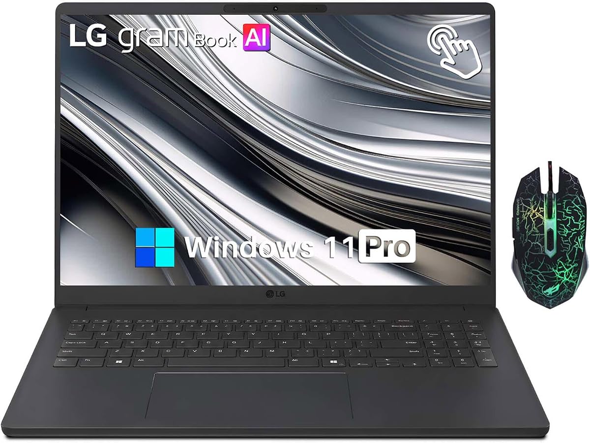 Computadora portátil LG Gram Book de 16", computadora portátil liviana Copilot+ PC con pantalla táctil con AMD Ryzen AI 7 445, 16GB LPDDR5X 4TB SSD, 16 pulgadas WUXGA 120Hz IPS 400 Nit, KB retroiluminado, Windows 11 Pro - Titan Black