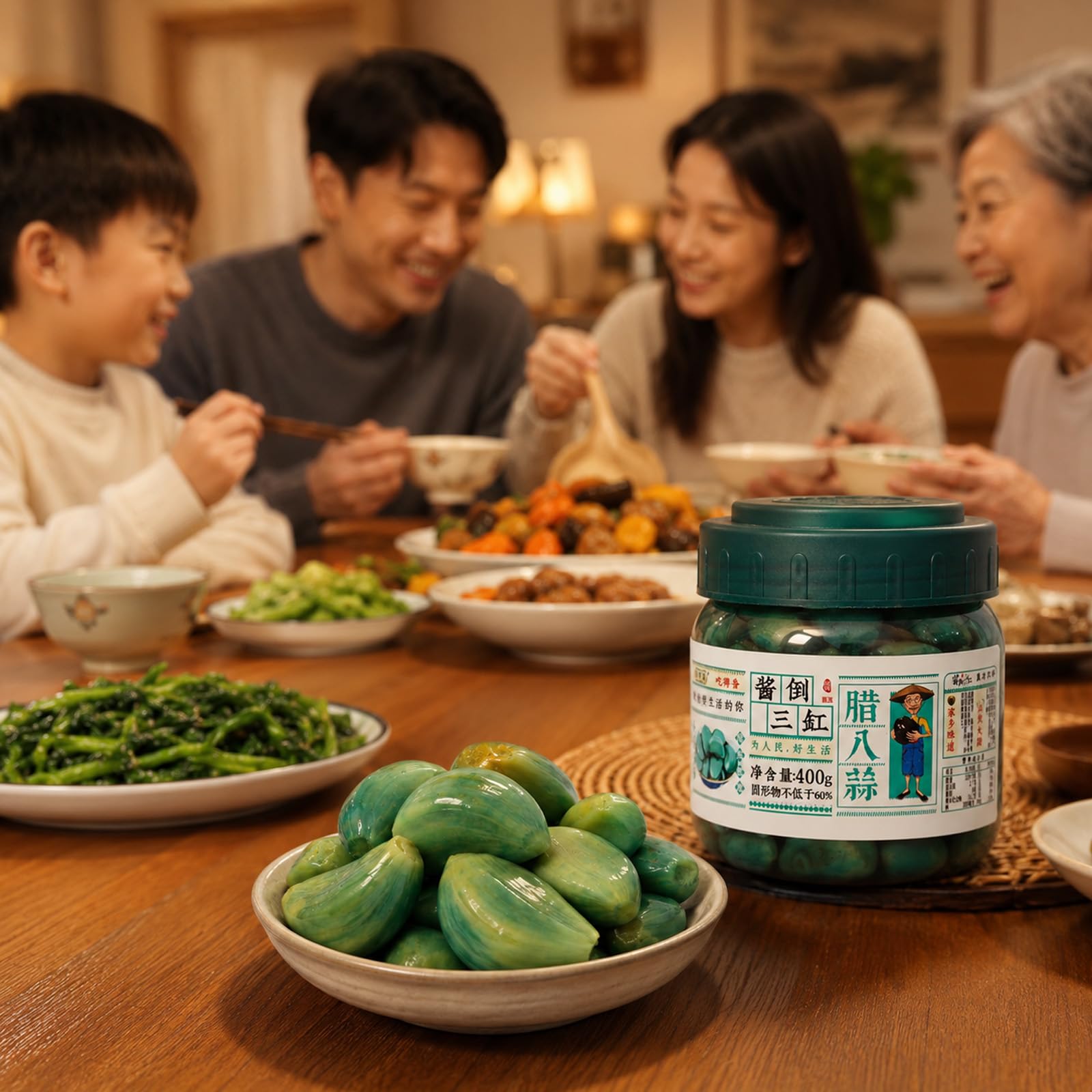 Laba-Knoblauch 2 x 400g, Eingelegter Grüner Knoblauch im Glas, Chinesische Spezialität mit Süß-Saurem Geschmack, Knackige Beilage für Reis, Nudeln, Hot Pot, Grillgerichte und Sushi
