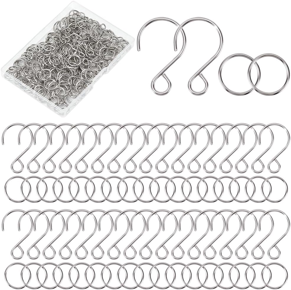 300Pcs 150 Sets Gold Metal S Hooks with Jump Rings S Jewelry Hooks Bulk Stainless Steel Tiny Ornaments Hangers Hook for Decoration Christmas Sun Catchers DIY Crafts Crystal Curtain Adults