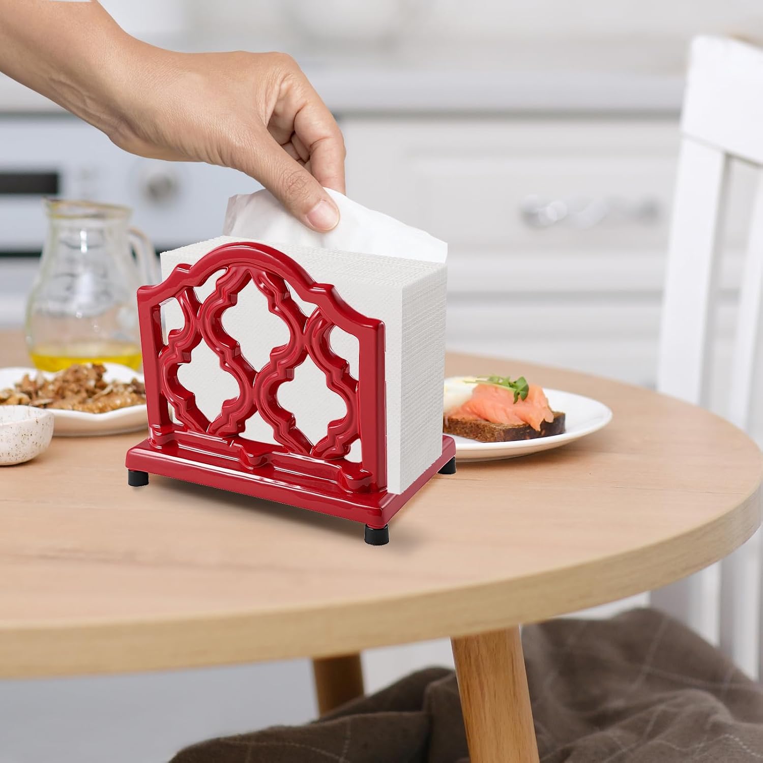 JOGREFUL Vintage Metal Napkin Holder Cast Iron Napkin Holder Organizer for Kitchen Restaurant Home Décor, Red