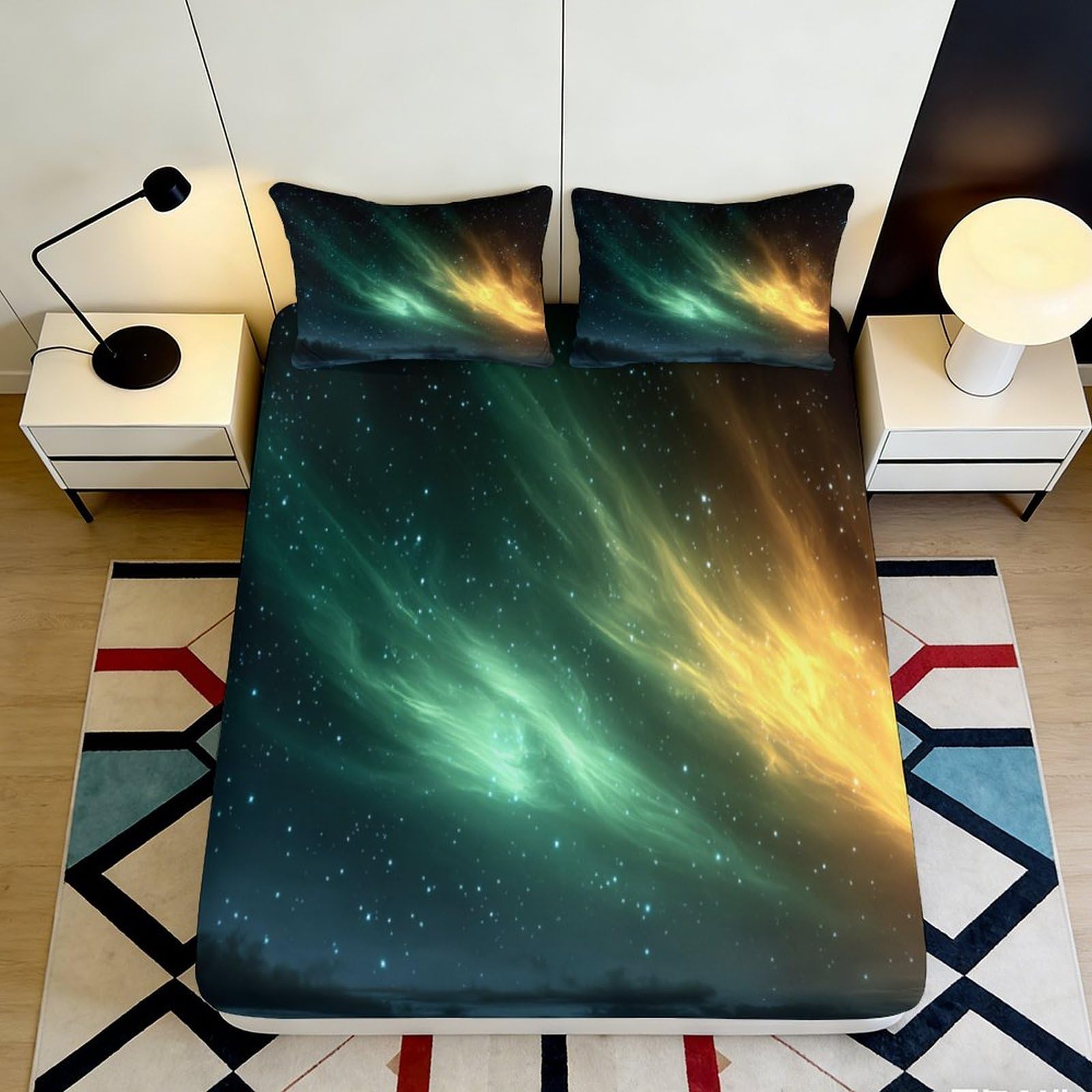 3D Printed Galaxy Starry Sky Fitted Sheet Microfiber Soft Breathable Cosmic Nebula Mattress Cover for Bedroom Decor 120x200x25cm