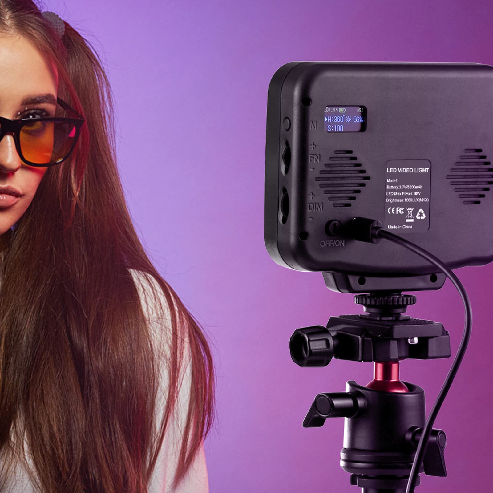 Luce Video RGB, Illuminazione Fotografica a LED Portatile a Colori a 360°, CRI 95+ 2500-9900K Lampada da Pannello Ricaricabile Dimmerabile da 5200 MAh per Vlogging