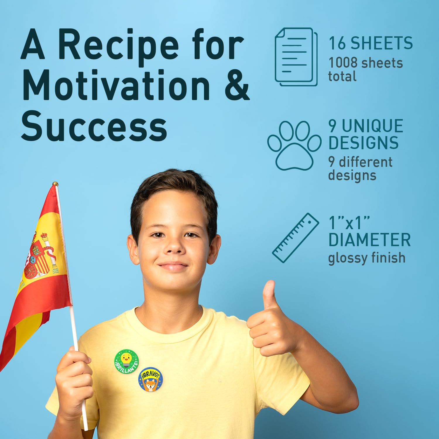 Sweetzer & Orange Pegatinas en español para animar - Pegatinas motivacionales para niños - Decoraciones de aula en español - Pegatinas de afirmación en español