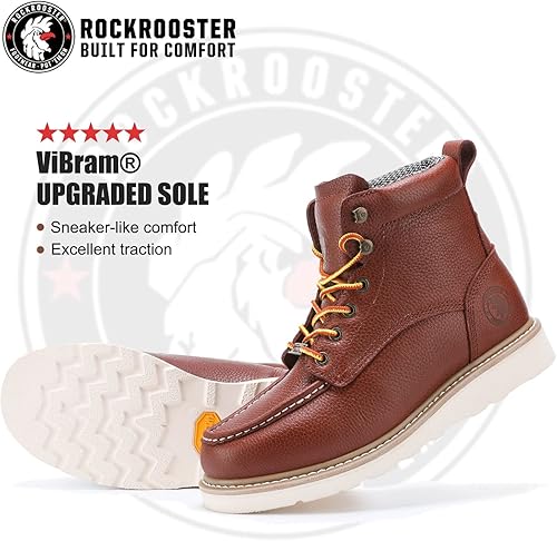 Miniatura 2 de ROCKROOSTER Walker - Botas de trabajo para hombre, botas cómodas de punta suave de 6 pulgadas, suela de cuña, botas antifatiga con soporte de arco,