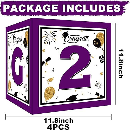 Miniatura 2 de Decoraciones de fiesta de graduación 2022, 4 cajas de globos de graduación de oro púrpura con 2 piezas de "GRAD" y letras moradas "2022" para