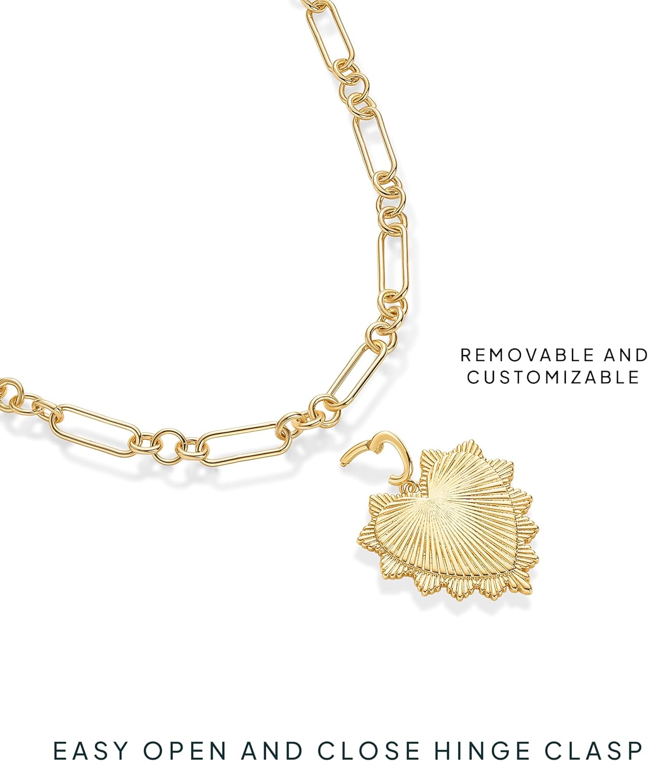 PAVOI 14K Gold Plated Chunky Charm Necklace Pack for Women | Statement Paperclip Chain Necklaces with Removable Charms | Heart Palm Tree Bow Pearl Love Friendship Necklace - Valentines Day Trendy Jewelry - Image 5