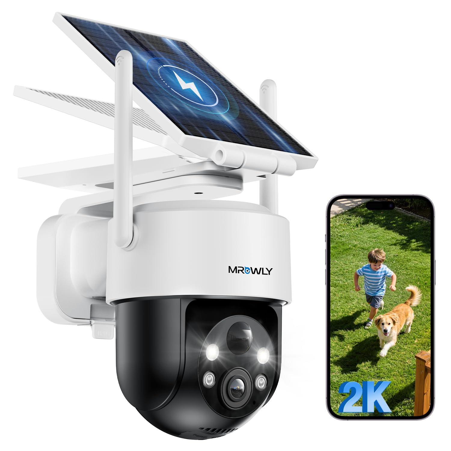 Cámara Vigilancia WiFi Exterior Solar 2K 3MP sin Cables, Cámara con Batería Recargable, 360° PTZ, Visión Nocturna Color, Detección PIR, Audio Bidireccional, 2,4 GHz, IP65