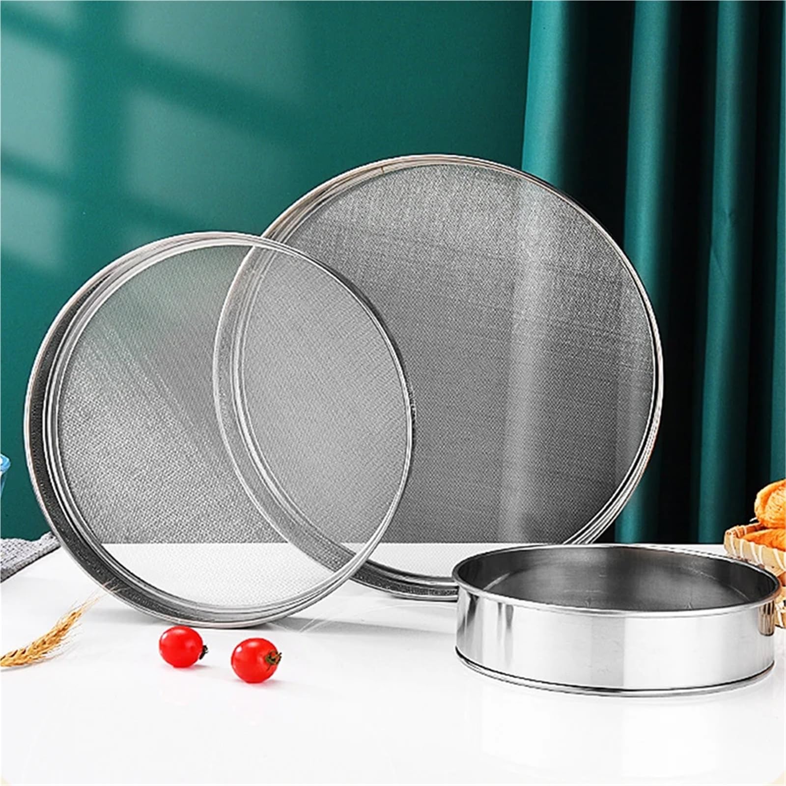 4 unids/Set tamiz de harina Redondo Profesional Acero Inoxidable 40/60 Malla Fina Filtro Multifuncional Herramienta pastelería for Hornear para Hogar Cocina