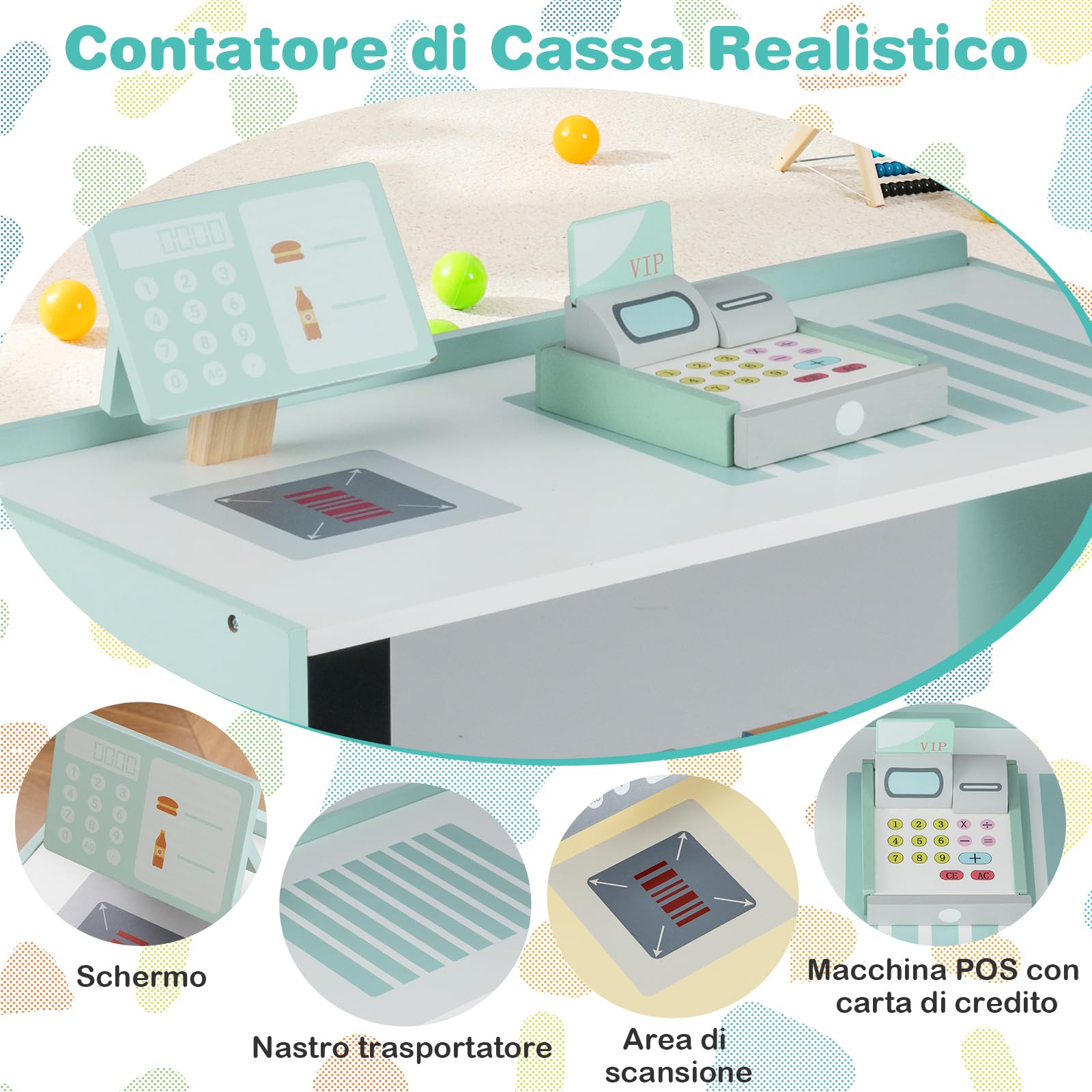 COSTWAY Negozio Alimentare per Bambini, Set di Giocattoli Supermercato in Legno con Cassa, Macchina POS, Distributore Automatico, Lavagna Scrivibile, per Bambini 3-8 Anni (Verde)